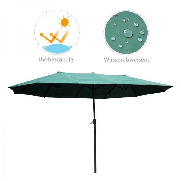 Sonnenschirm mit Handkurbel Gartenschirm Marktschirm Doppel 460x270cm Dunkelgrün
