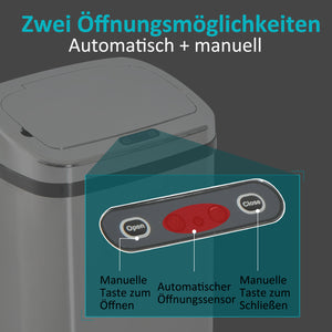 Poubelle automatique avec capteur infrarouge, 50 L, argent