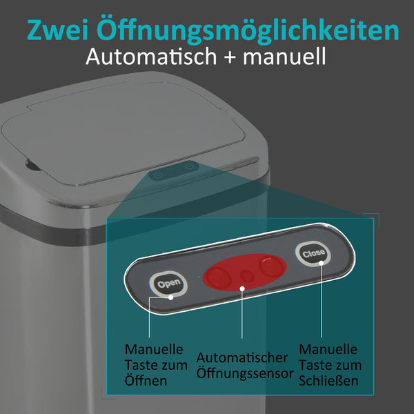 Poubelle automatique avec capteur infrarouge, 50 L, argent
