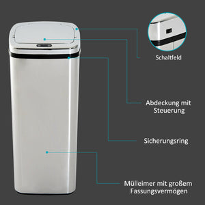 Poubelle automatique avec capteur infrarouge, 50 L, argent