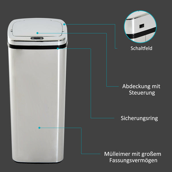 Poubelle automatique avec capteur infrarouge, 50 L, argent