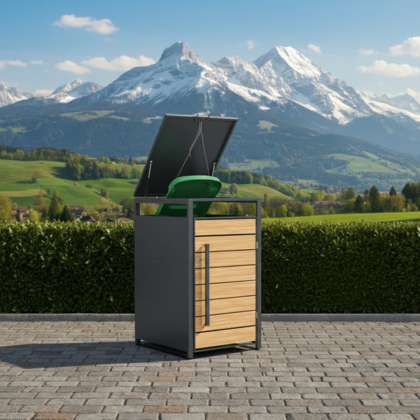 Mülltonnenbox Stahl 1 Fach 240L anthrazit/braun