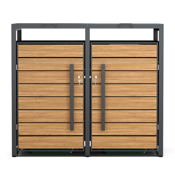 Mülltonnenbox Stahl 2 Fächer 480L anthrazit/braun