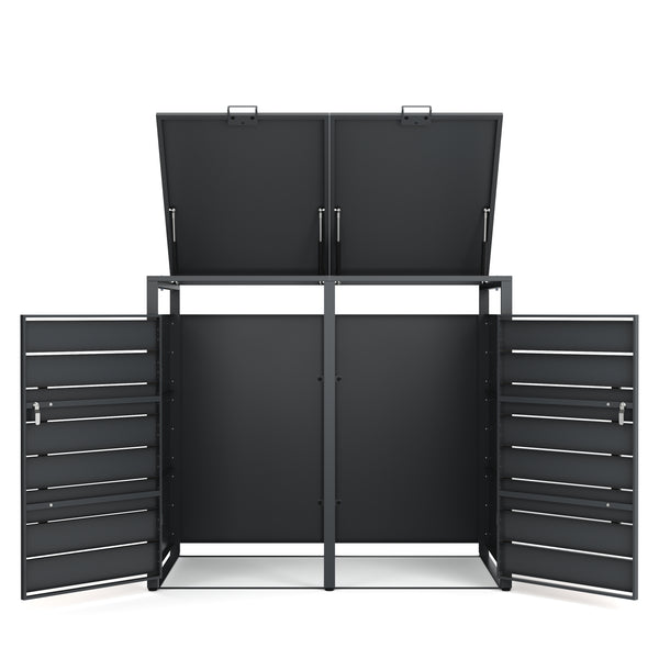 Mülltonnenbox Stahl 2 Fächer 480L anthrazit/braun