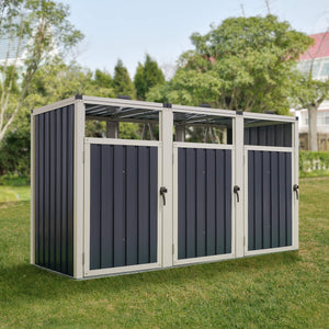 Coffre de rangement Tarbek pour 3 poubelles, acier galvanisé, anthracite, 121 x 219 x 82 cm 