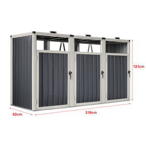 Coffre de rangement Tarbek pour 3 poubelles, acier galvanisé, anthracite, 121 x 219 x 82 cm 