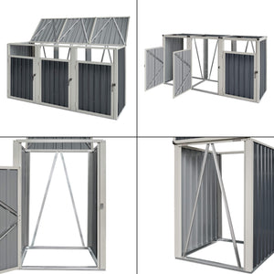 Coffre de rangement Tarbek pour 3 poubelles, acier galvanisé, anthracite, 121 x 219 x 82 cm 