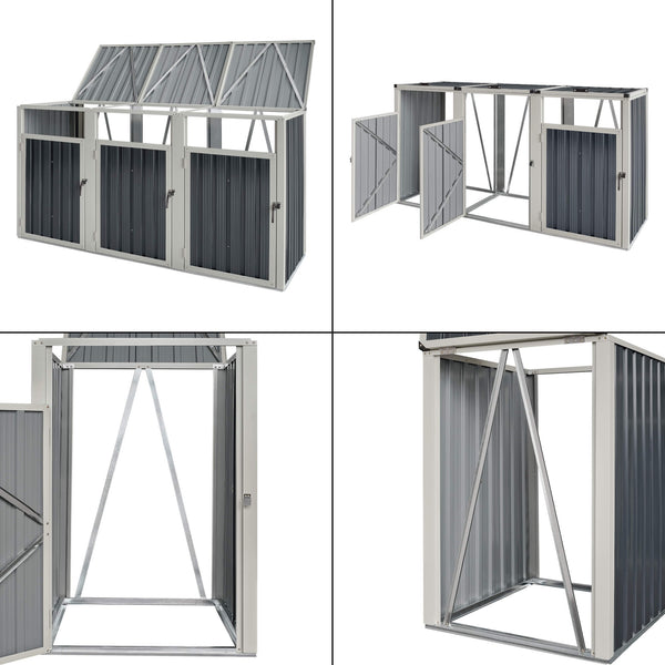 Coffre de rangement Tarbek pour 3 poubelles, acier galvanisé, anthracite, 121 x 219 x 82 cm 