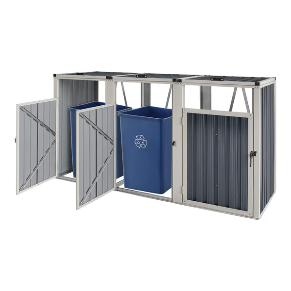 Coffre de rangement Tarbek pour 3 poubelles, acier galvanisé, anthracite, 121 x 219 x 82 cm 