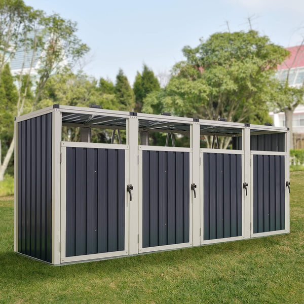 Coffre de rangement Tarbek pour 4 poubelles, acier galvanisé, 121 x 292 x 82 cm 