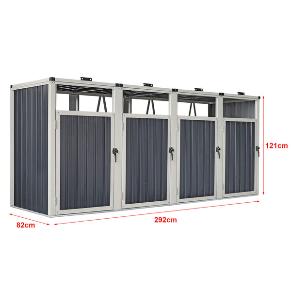 Coffre de rangement Tarbek pour 4 poubelles, acier galvanisé, 121 x 292 x 82 cm 