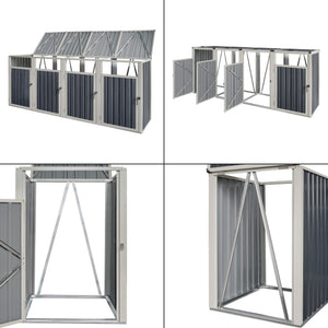 Coffre de rangement Tarbek pour 4 poubelles, acier galvanisé, 121 x 292 x 82 cm 