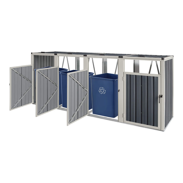 Coffre de rangement Tarbek pour 4 poubelles, acier galvanisé, 121 x 292 x 82 cm 