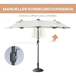 Doppelschirm, Terrassenschirm, neigbar, mit Solarpaneel, 35 LEDs, Stahlrahmen, beige