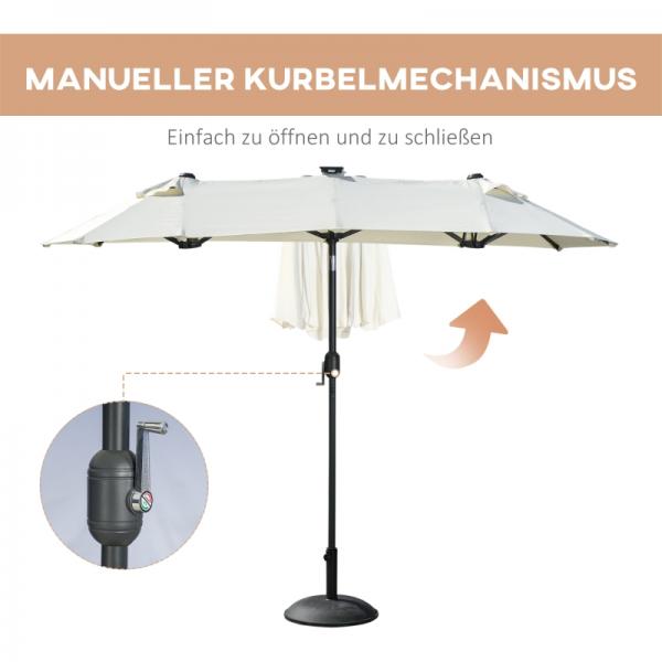 Doppelschirm, Terrassenschirm, neigbar, mit Solarpaneel, 35 LEDs, Stahlrahmen, beige