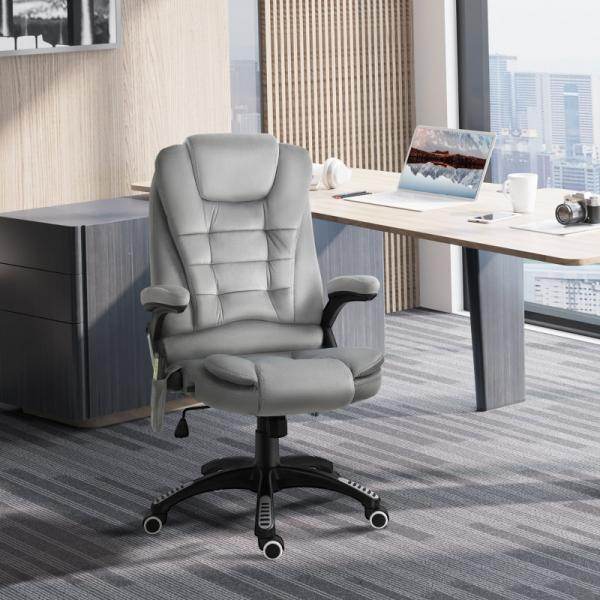 Bürostuhl mit Massagefunktion, höhenverstellbarer Chefsessel, ergonomischer Drehstuhl, PU-Räder, Grau