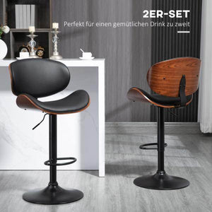 Barhocker-Set, höhenverstellbar, drehbar, Kunstleder, Stahlrahmen, schwarz