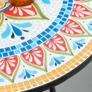 Mosaiktisch rund Bistrotisch Mosaikplatte Keramik Metall Rot+Blau+Weiss Ø60 cm