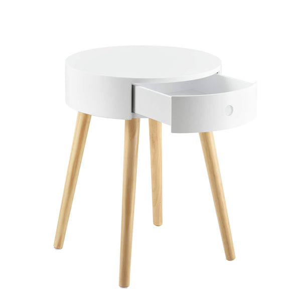 Nachttisch Aurich 50x38x38 cm mit Schublade Retrodesign Weiss