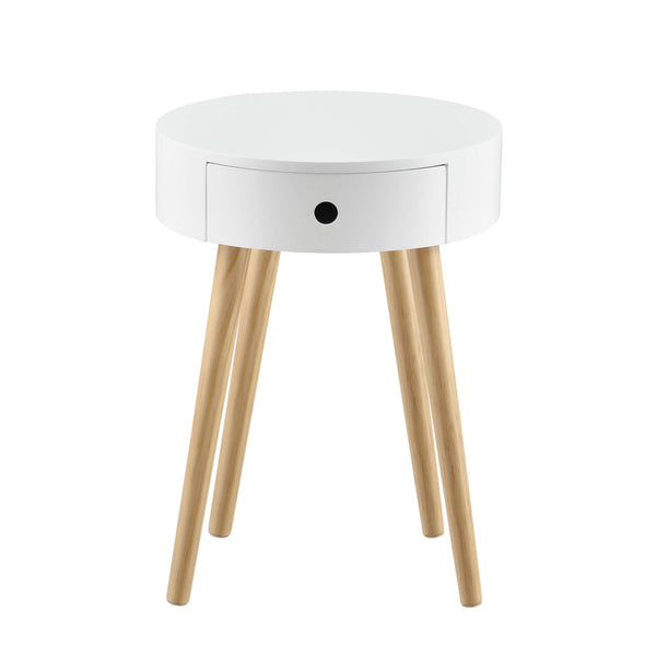 Nachttisch Aurich 50x38x38 cm mit Schublade Retrodesign Weiss