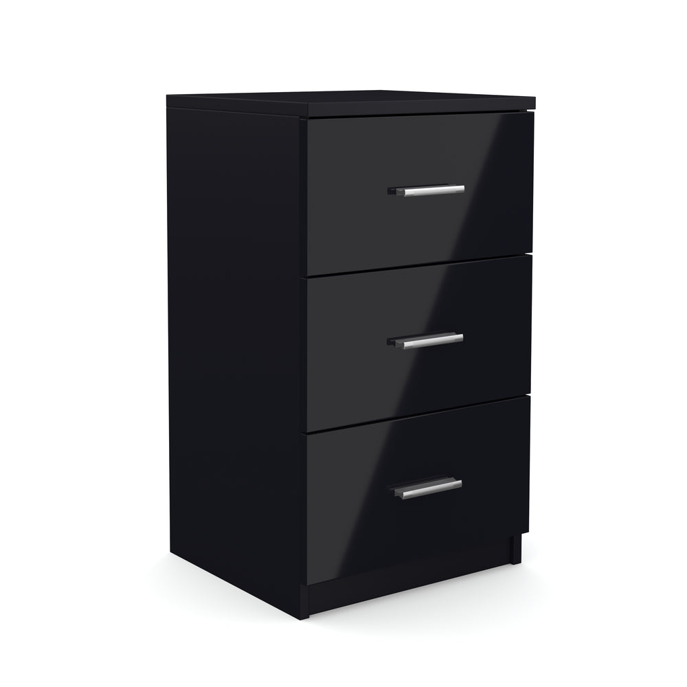 Comodino FORTE con 3 cassetti, nero lucido
