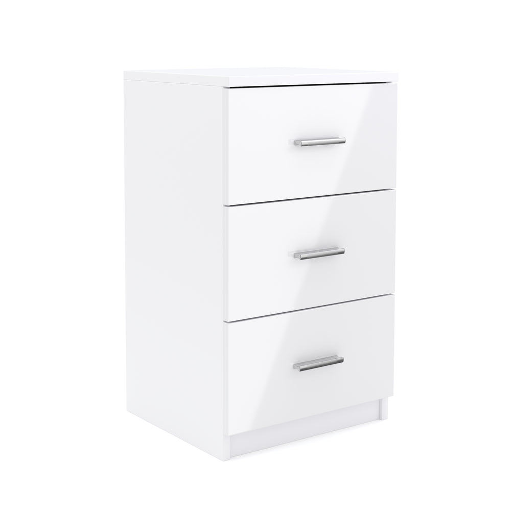 Comodino FORTE con 3 cassetti, bianco lucido