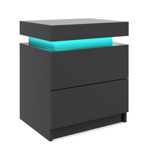 Nachttisch LED MOYA mit 2 Schubladen schwarz