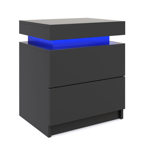 Nachttisch LED MOYA mit 2 Schubladen schwarz
