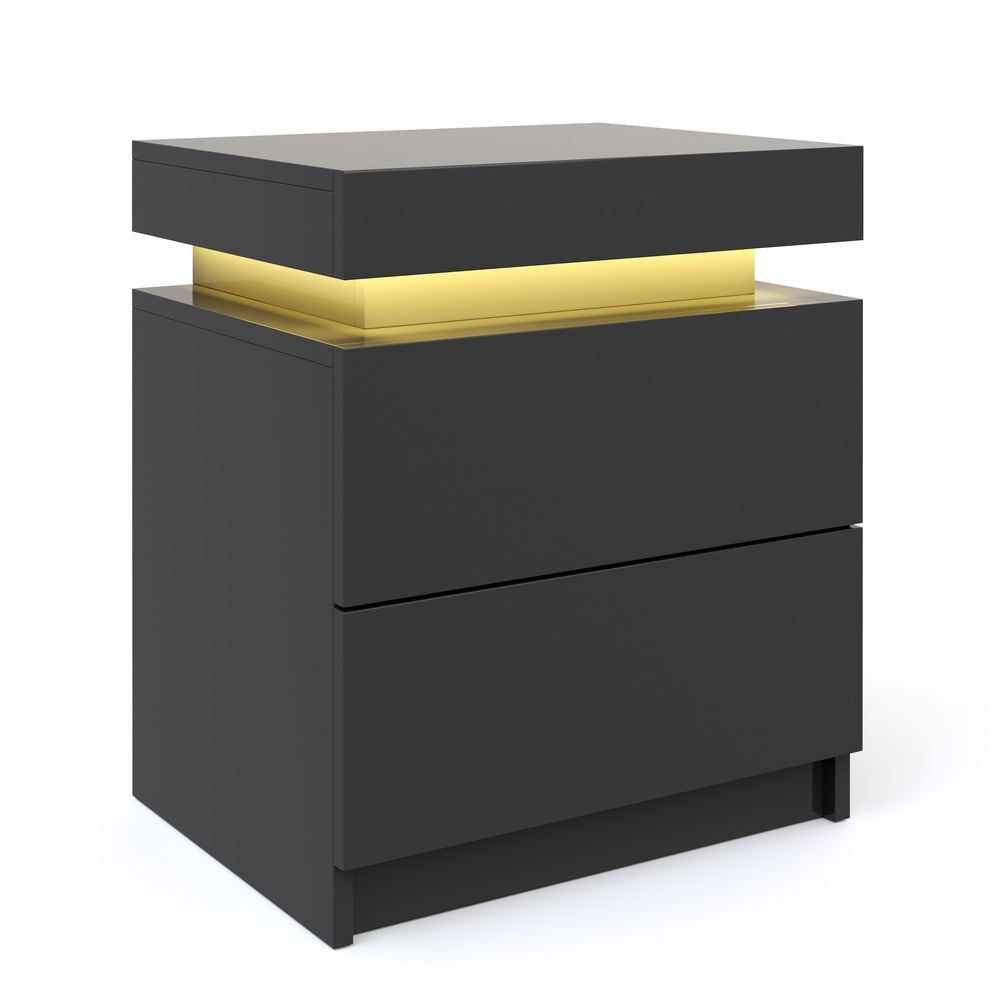Comodino MOYA LED con 2 cassetti, nero