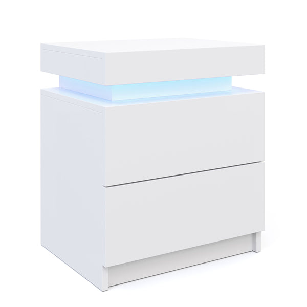 Nachttisch LED MOYA mit 2 Schubladen weiss