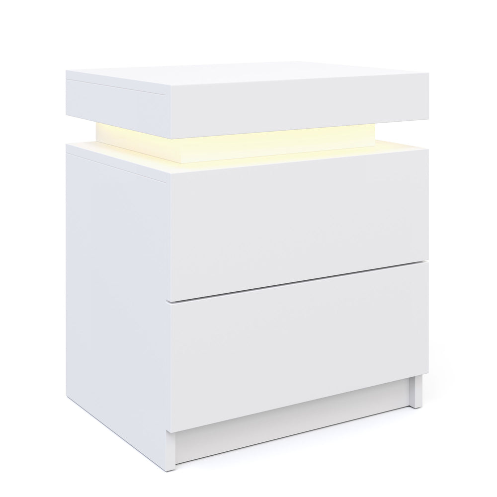 Comodino MOYA LED con 2 cassetti, bianco