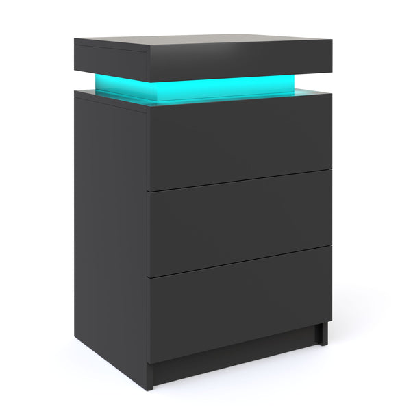 Nachttisch LED MOYA mit 3 Schubladen schwarz