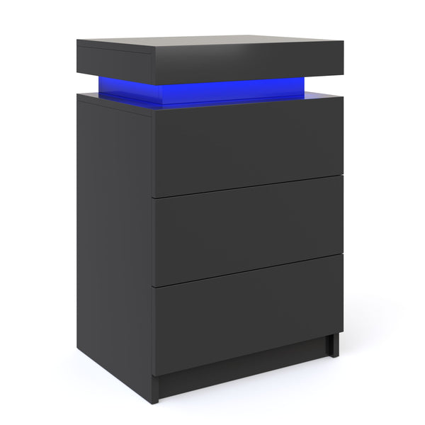 Nachttisch LED MOYA mit 3 Schubladen schwarz
