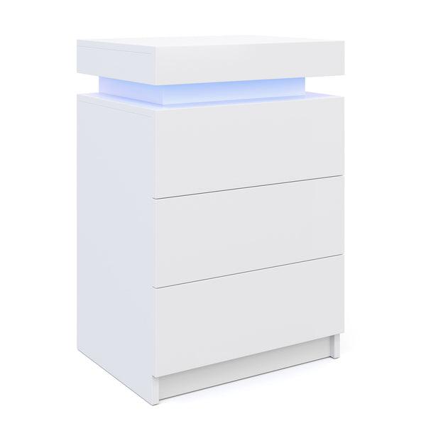 Nachttisch LED MOYA mit 3 Schubladen weiss