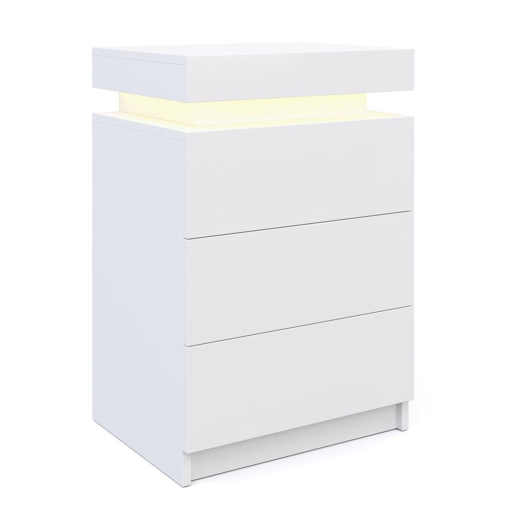 Comodino MOYA LED con 3 cassetti, bianco