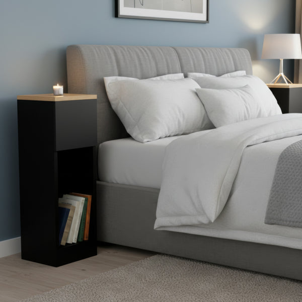 Nachttisch TIVRA mit Schublade 20 x 60 cm 2er Set schwarz/braun