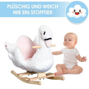 Schaukelpferd Baby Schaukeltier Schwan mit Musik Spielzeug Plüsch Rosa+Weiss