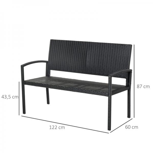 Gartenbank, in Rattanoptik, mit Stahlrahmen, für 2 Personen, Schwarz