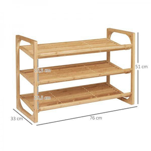 Schuhregal für 9 Schuhpaare, 3 Etagen, erhöhte Kanten, Bambusholz, 76 x 33 x 51 cm