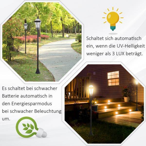 Gartenleuchte Solar Gartenlaterne 2er Set LED 6-8 Stdn. Edelstahl H129cm