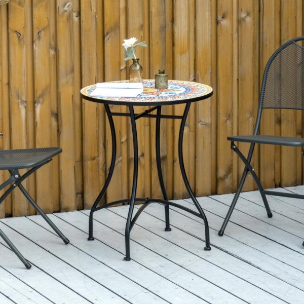 Mosaiktisch rund Bistrotisch Mosaikplatte Keramik Metall Rot+Blau+Weiss Ø60 cm