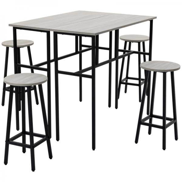 Bartisch-Set im Industriedesign, 6-teilig, 2 Tische und 4 Barhocker, Grau + Schwarz
