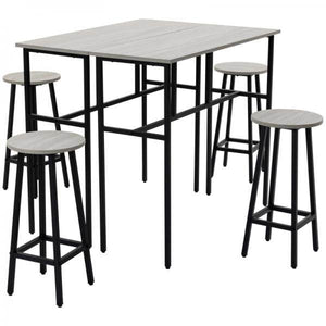 Bartisch-Set im Industriedesign, 6-teilig, 2 Tische und 4 Barhocker, Grau + Schwarz