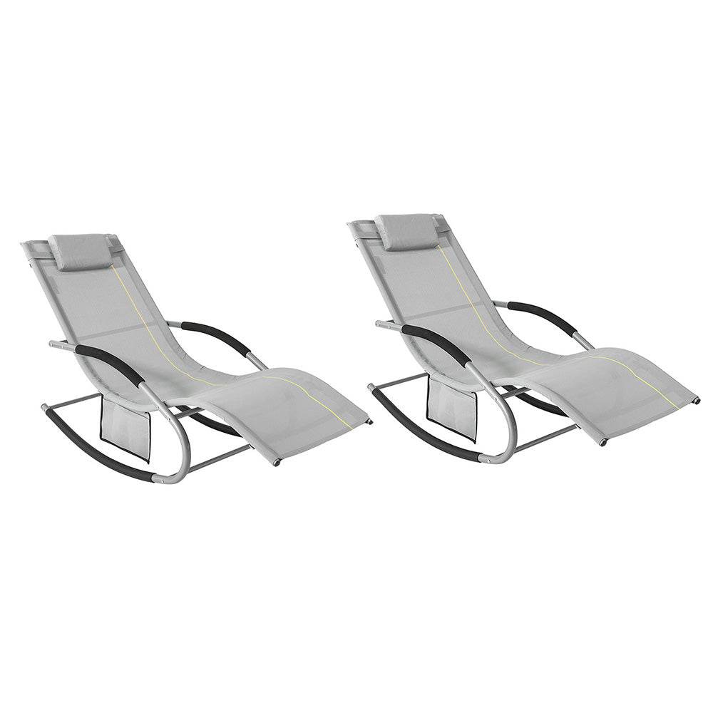 2-er Set Gartenliege Sonnenliege mit Tasche Liegestuhl Grau OGS28-HGx2