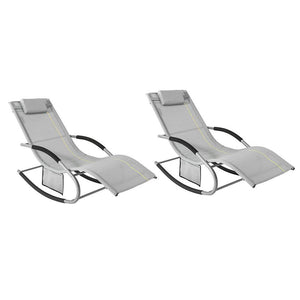2-er Set Gartenliege Sonnenliege mit Tasche Liegestuhl Grau OGS28-HGx2