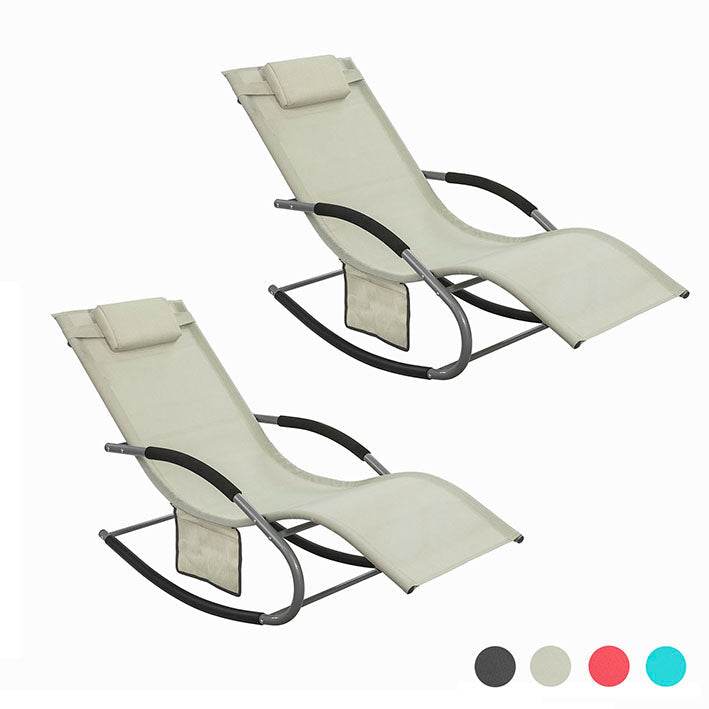 2-er Set Gartenliege Sonnenliege mit Tasche Liegestuhl Beige OGS28-MIx2