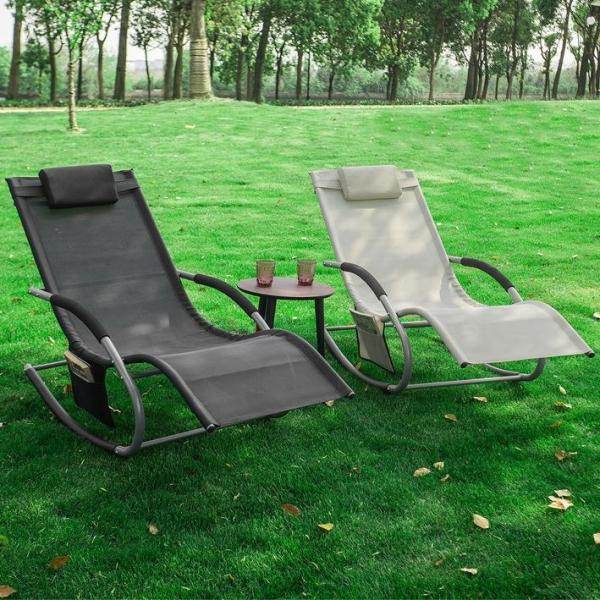 Gartenliege | Sonnenliege mit Tasche | Liegestuhl Beige