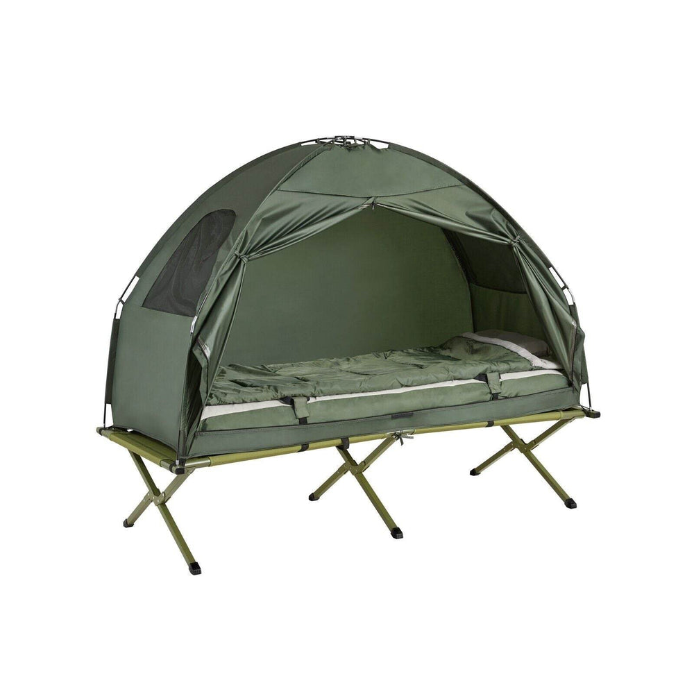 4in1-Zelt Für 1 Person Wurfzelt Feldbett Mit Campingliege Grün