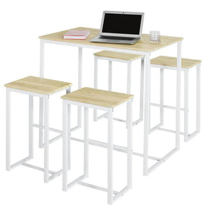 Bartisch mit 4 Hockern | Bartisch set | Stehtisch | 5-teilig | weiß-natur | OGT15-WN