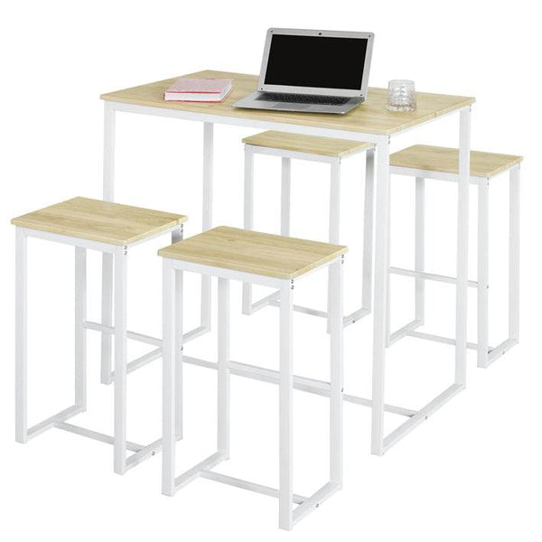 Bartisch mit 4 Hockern | Bartisch set | Stehtisch | 5-teilig | weiß-natur | OGT15-WN
